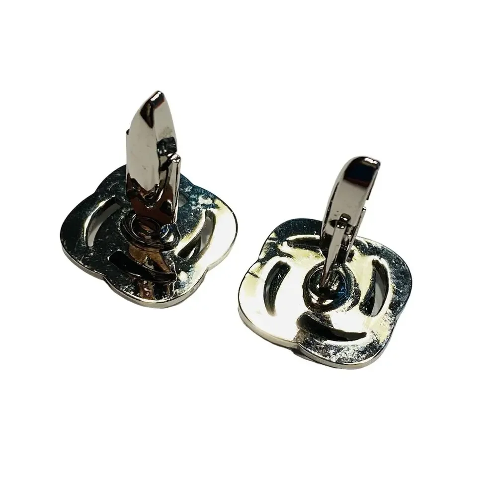 Vintage Cufflinks Textured Dimensional Silver & Polished Black Stones Speidel?
